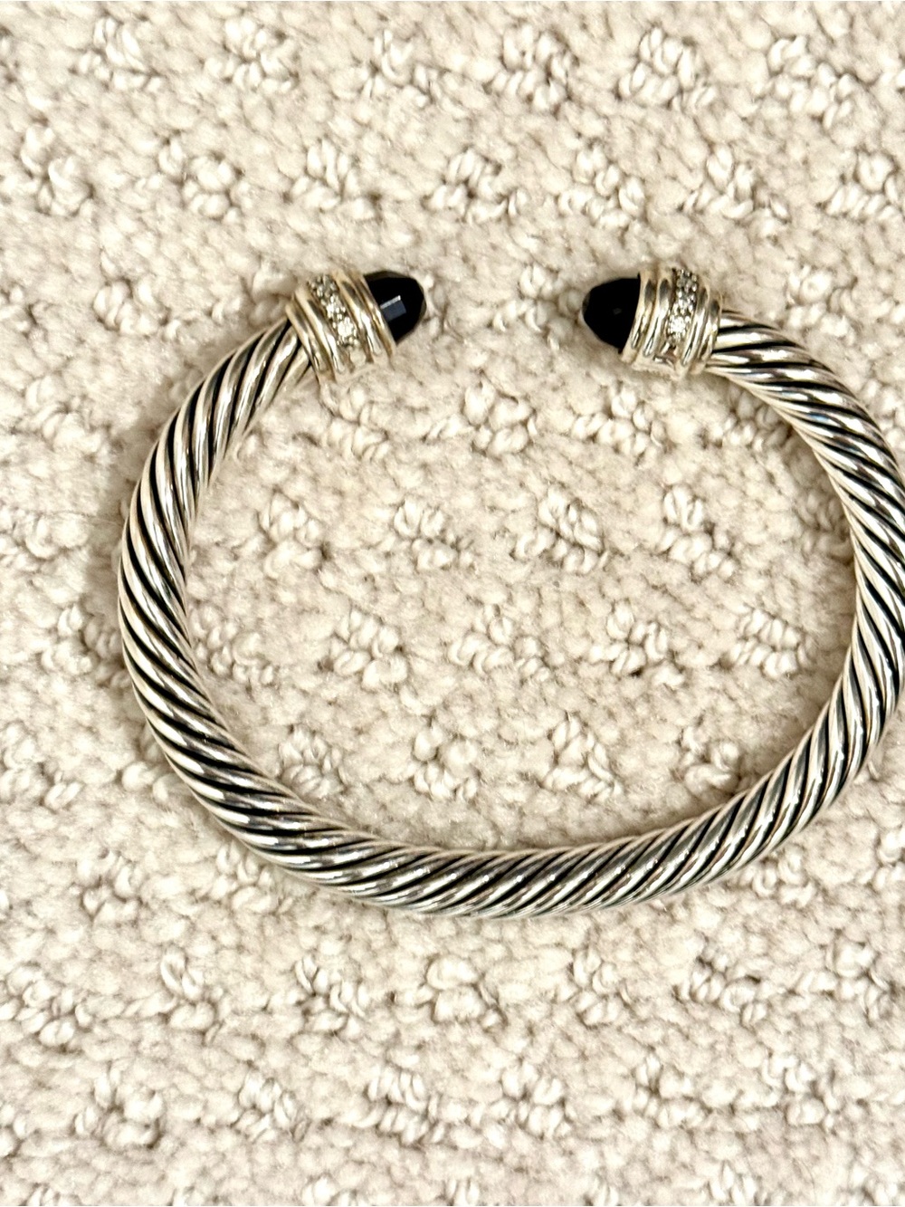 David Yurman Sterling twisted cable cuff bracelet featuring black onyx stones XL